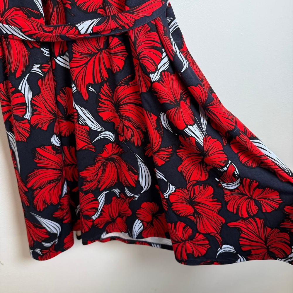 Lane Bryant Women Floral‎ Print V Neck Short Sleeve Belted Midi Dress Size 14 - Picture 5 of 9